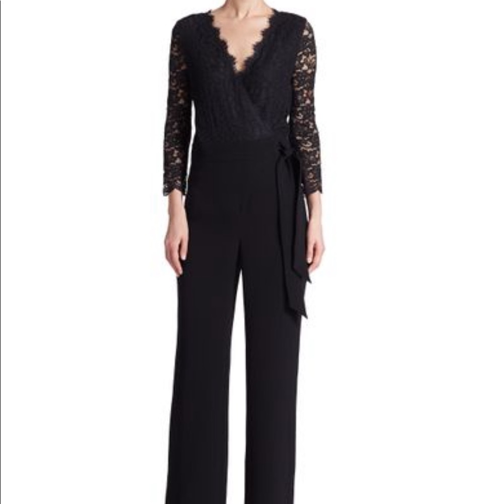 Diane von Furstenberg Marlowe lace jumpsuit black size 4